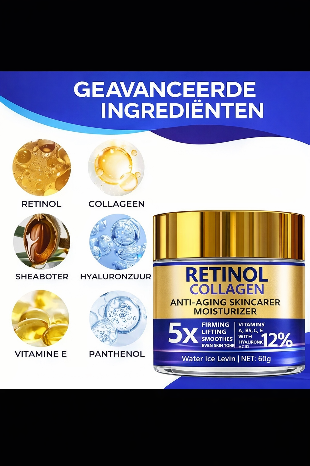 Retinol & Collageen Gezichtscrème – Anti-Aging Hydraterende Crème met Hyaluronzuur