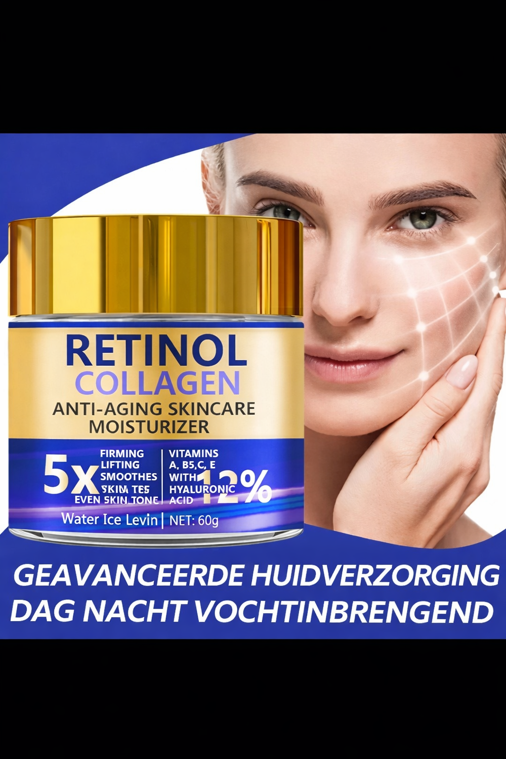 Retinol & Collageen Gezichtscrème – Anti-Aging Hydraterende Crème met Hyaluronzuur